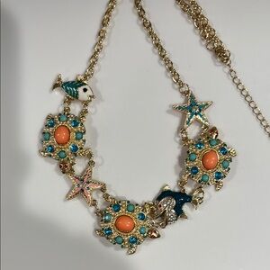 Gold and Blue Floral Statement Necklace